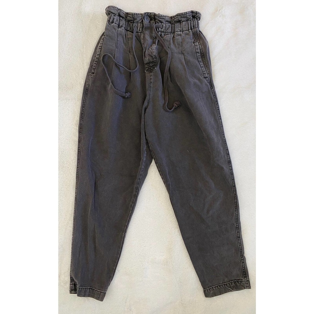 Free People Charcoal Gray Margate Paper Bag Pleated Drawstring Pants Size XS